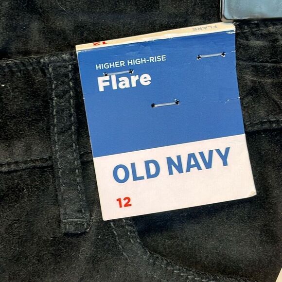 NWT OLD NAVY Pants Women's Size 12 Crushed Black Velvet Flare Higher High-Rise - Picture 7 of 13